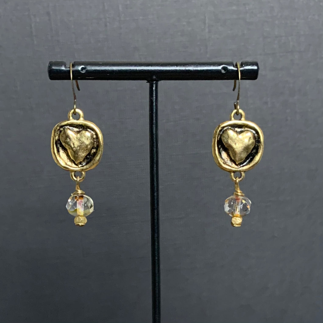 Heart & Czech glass earrings