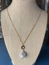 Load image into Gallery viewer, Large baroque pearl on gold filled chain
